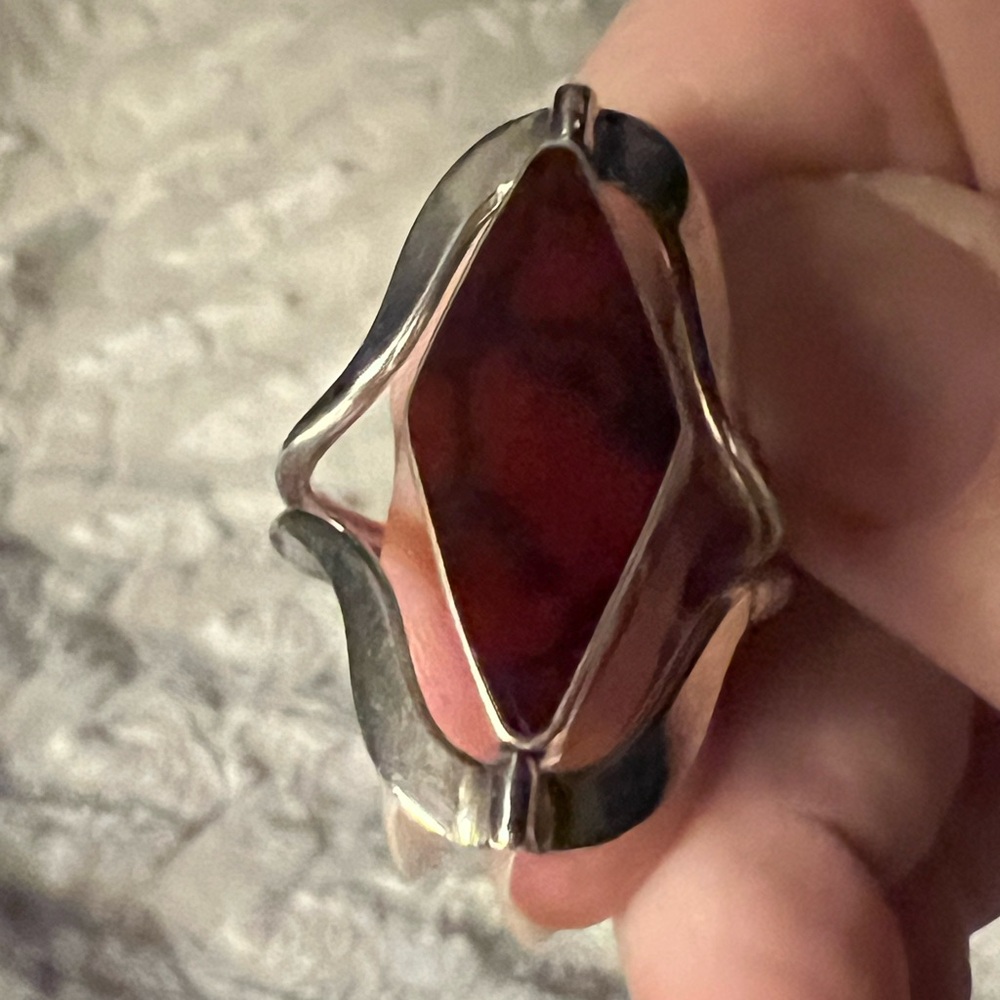 Elegant Silver and Red Women's Ring